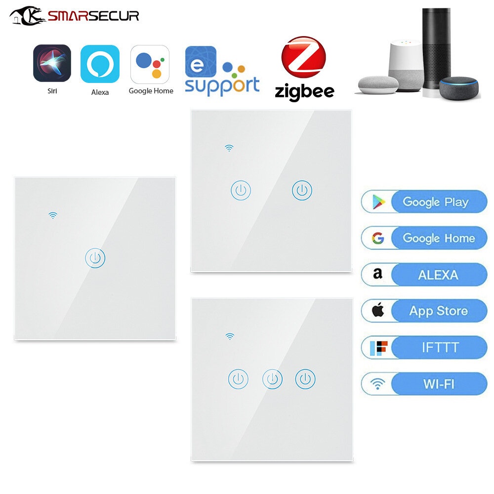 Ewelink Smart Zigbee Wall Switch Panel Naught Wire Voice Control Switch Supports Alexa/Google Assistant - White 2 Way