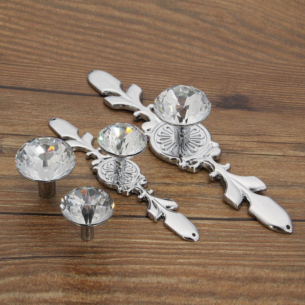 Glass Diamond Crystal Wardrobe Drawer Cabinet Pull Handle Knobs - C