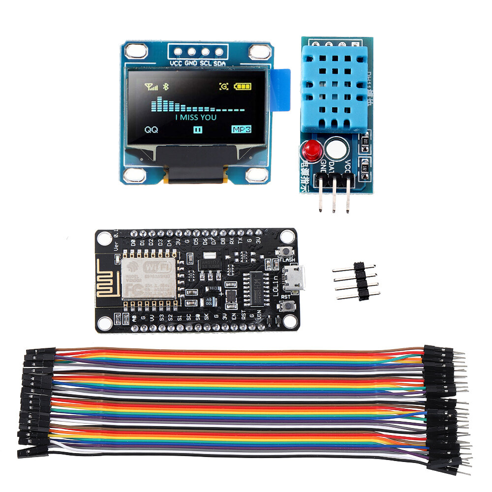 Geekcreit WiFi ESP8266 Starter Kit IoT NodeMCU Wireless I2C OLED Display DHT11 Temperature Humidity Sensor Module