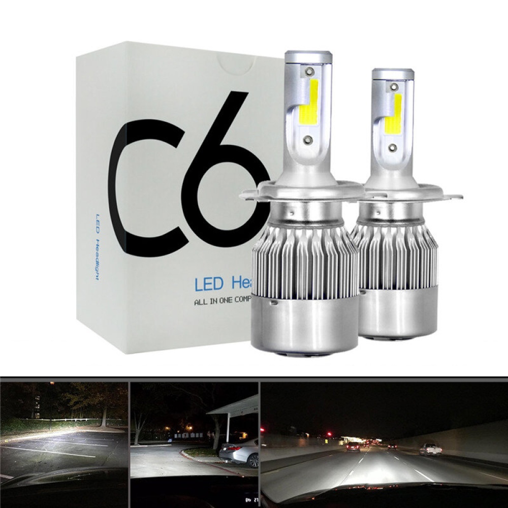 2pcs 12V/24V C6 LED Bulb H1/H4/H7/H11/9005/9006 White Headlights 72W 7200Lm COB Headlamp Auto Fog Light Lamp Bulb - 9006 - Image 2