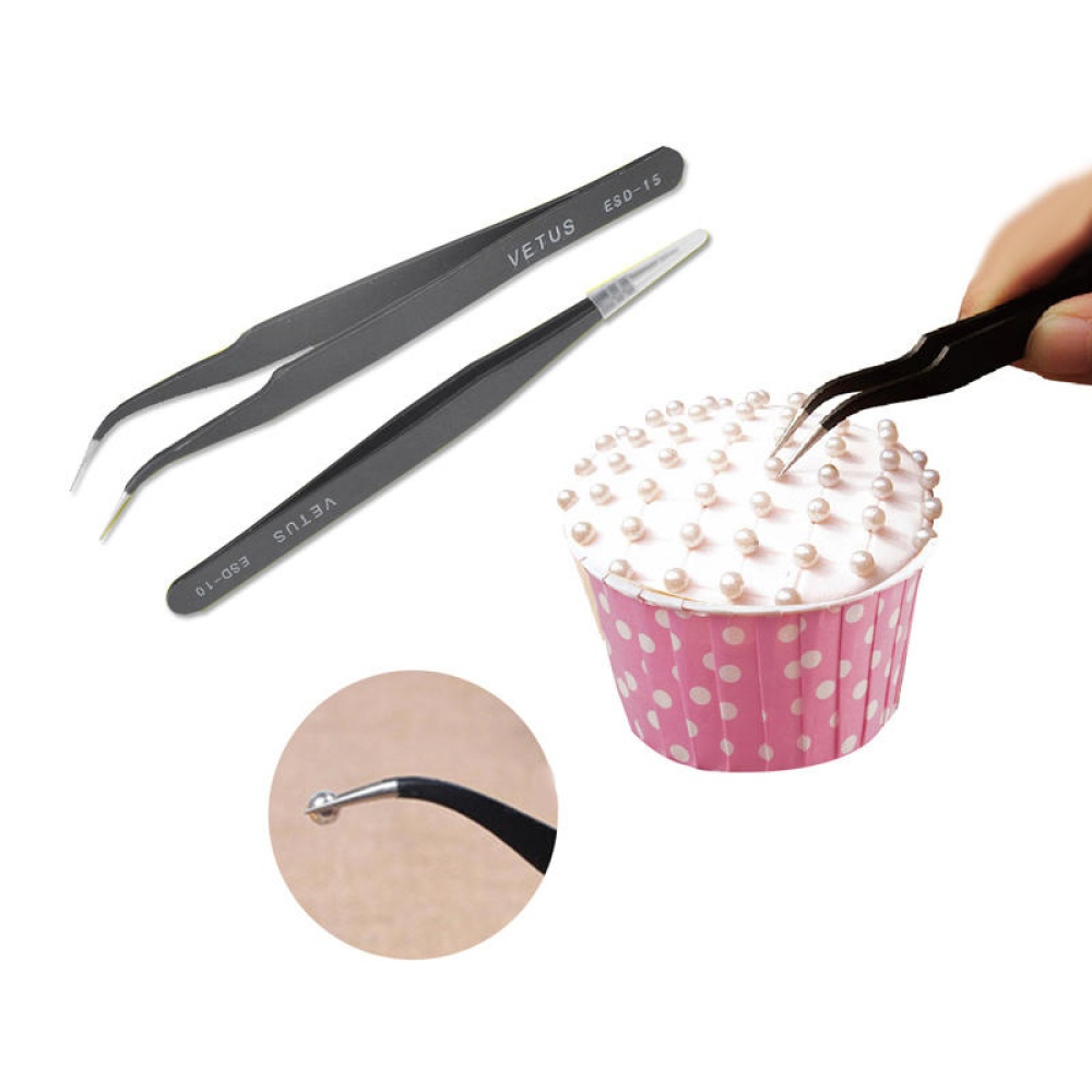 2pcs / Set Muti-funtion Anti-static Elbow and Straight Stainless Steel Tweezer Cake Plier Sugarcraft Tool for Kicthen Bakeware Decoration - Image 2