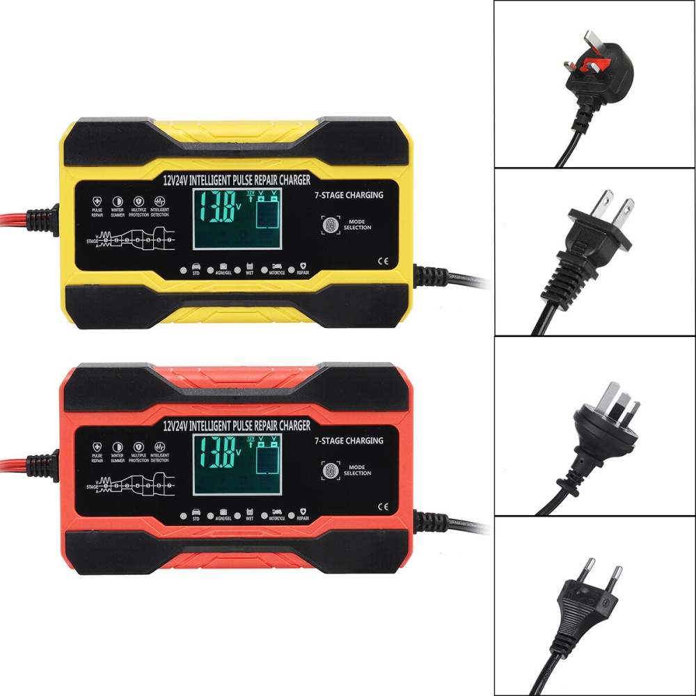 12V 24V 10A Full Automatic Battery Charger LCD Display Power Pulse Repair Charge for Car Motorcycle - Red US Plug - Image 2