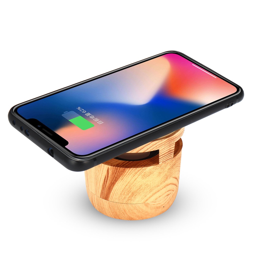 Portable 5W 2-in-1 Wireless Charger bluetooth Hifi Stereo Speaker Music Player Built-in 300mA Battery - Wooden - Image 2