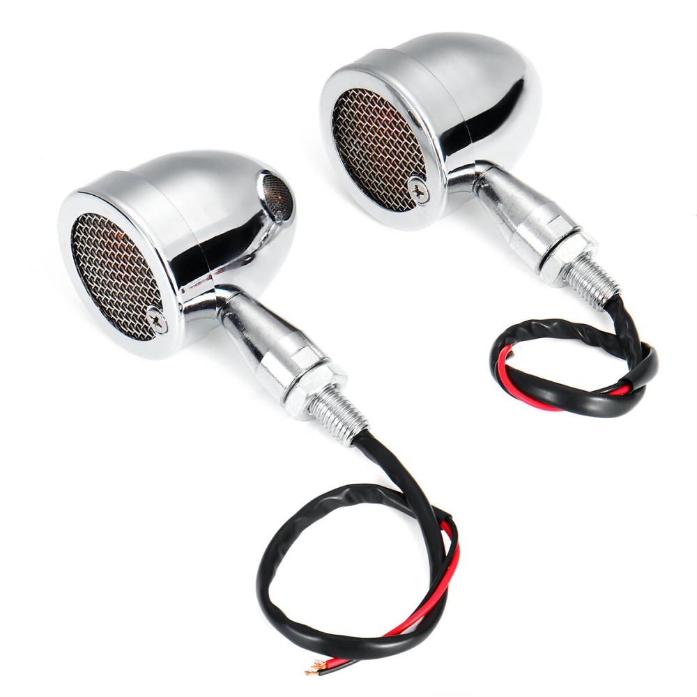 12V Motorcycle Grill Bullet LED Turn Signal Lights Red Indicator Lamps - Black - Image 2