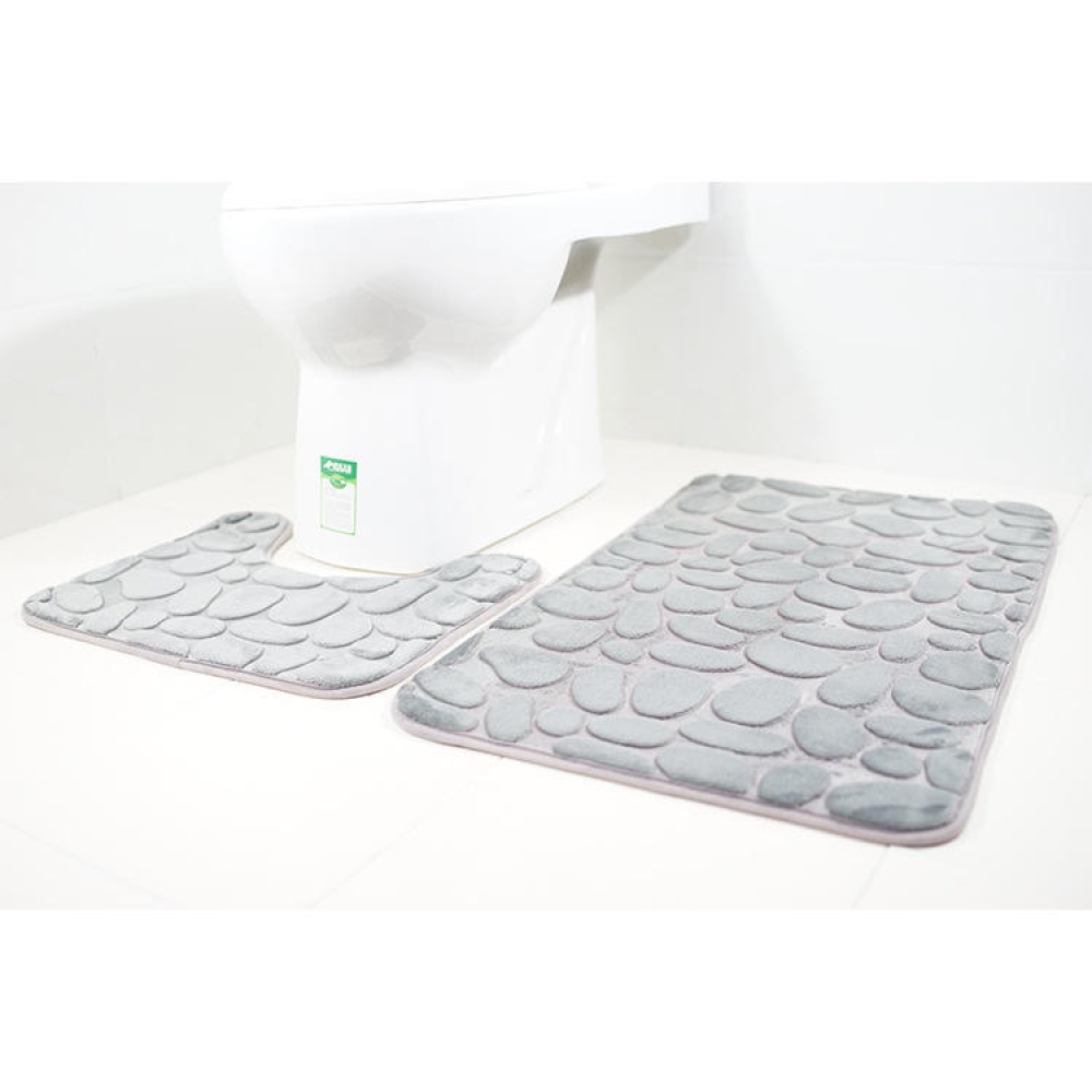 Honana 2Pcs 3D Stone Memory Foam Bath Mats Set Anti-slip Floor Mat Absorbent Bathroom Toilet Rugs - Image 2