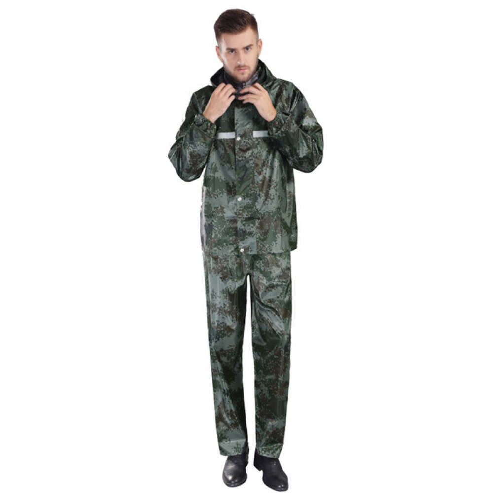 Camouflage Raincoat Camping Hiking Motorcycle With Waterproof Face Mask Adult Rainwear Suits - 2XL - Image 2