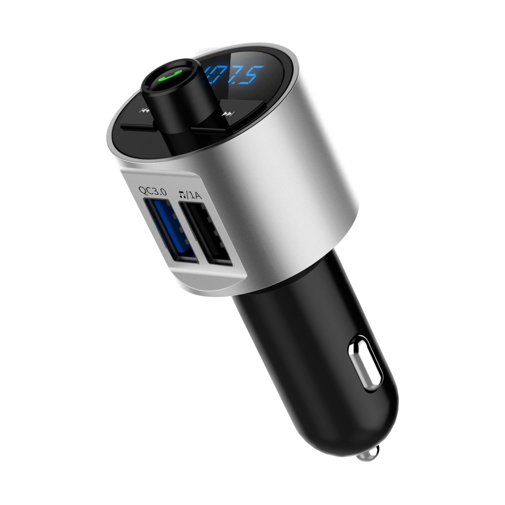 Mini LED Display Dual USB bluetooth Hands-free Smart Quick Wireless 3.6A Car Charger with Microphone - Black - Image 2