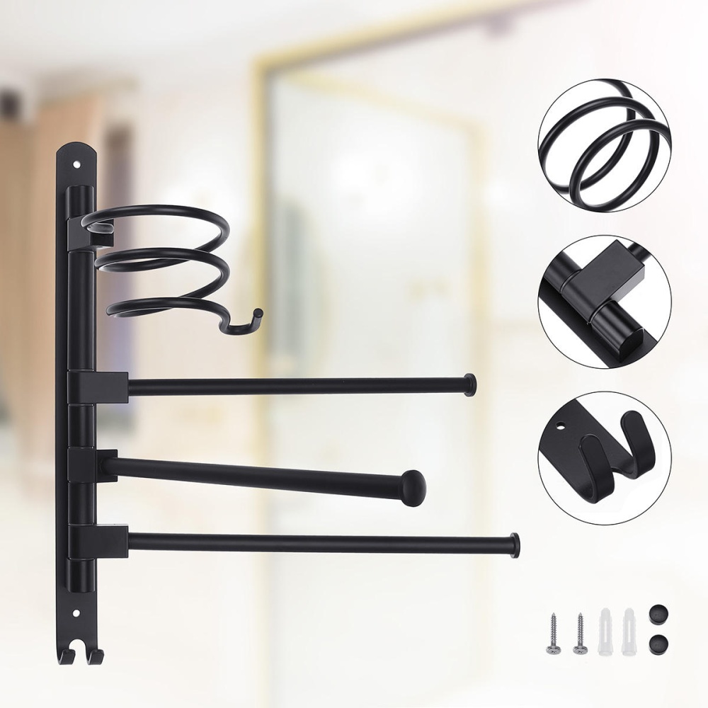 2/3-Arm Bath Towel Rod Rack Holder Wall Mounted Organizer Bathroom Kitchen Storage Rack - 2pcs - Image 2