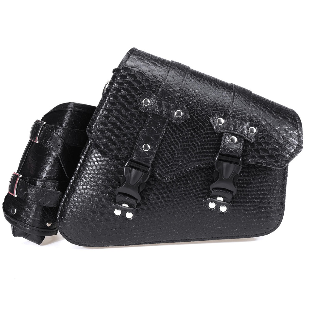 Motorcycle Saddlebags Rider Panniers Luggage with Kettle Bag Black Left/Right PU Leather Universal - Right