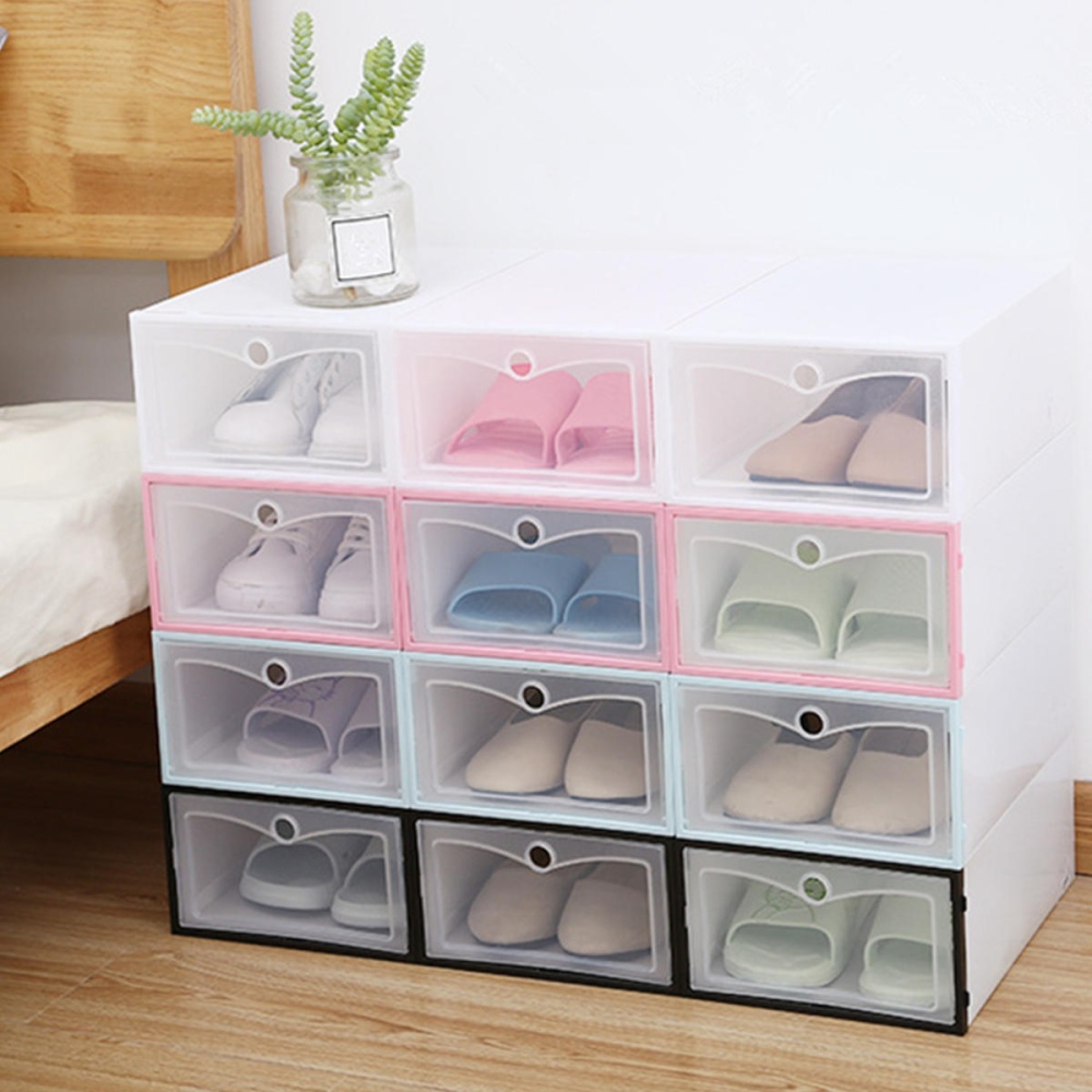 Foldable Clear Plastic Shoe Boxes Case Stackable Tidy Display Storage Organizer Single Box - Green - Image 2