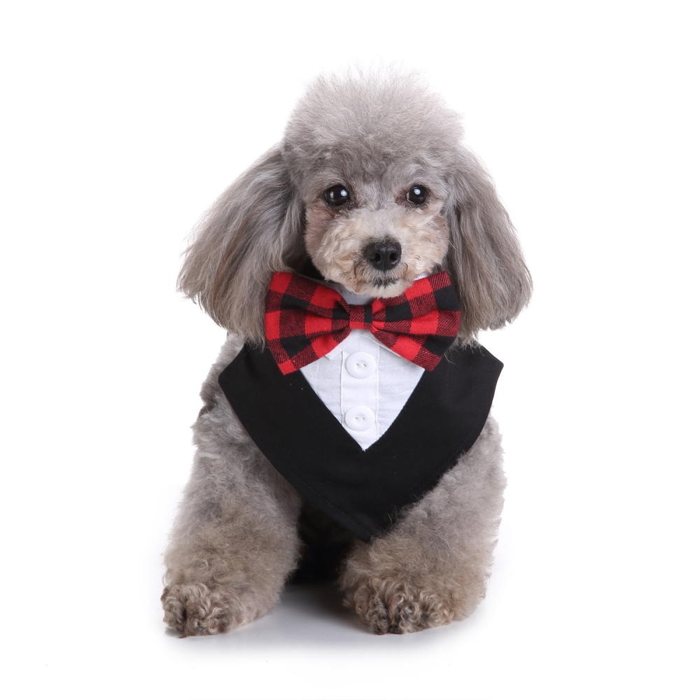 Formal Dog Tuxedo Bandana Ties Adjustable Neckerchief Pet Bow Tie for Wedding Party - M