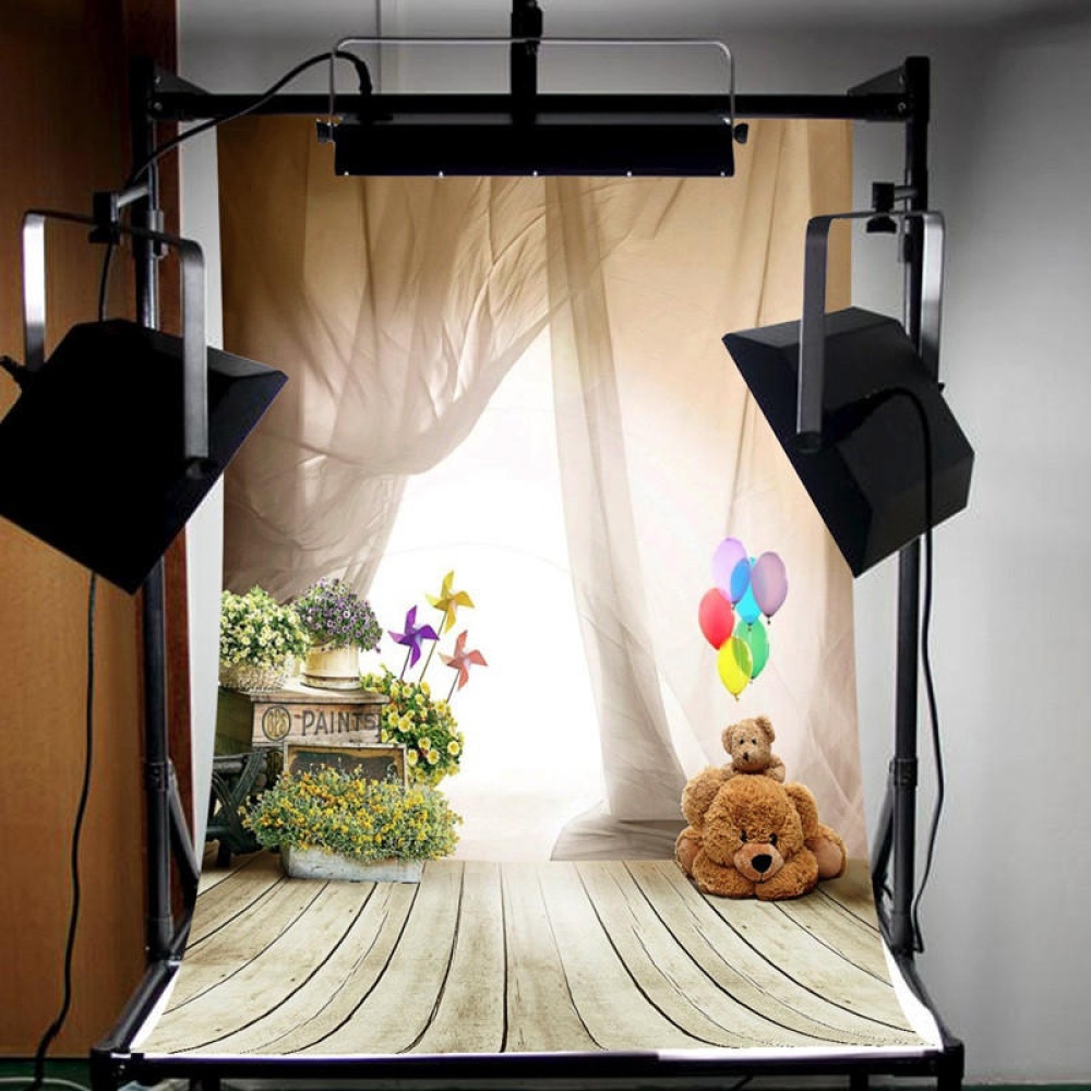 5x7FT Children Bear Balloon Wooden Floor Photography Studio Background Backdrop - Image 2