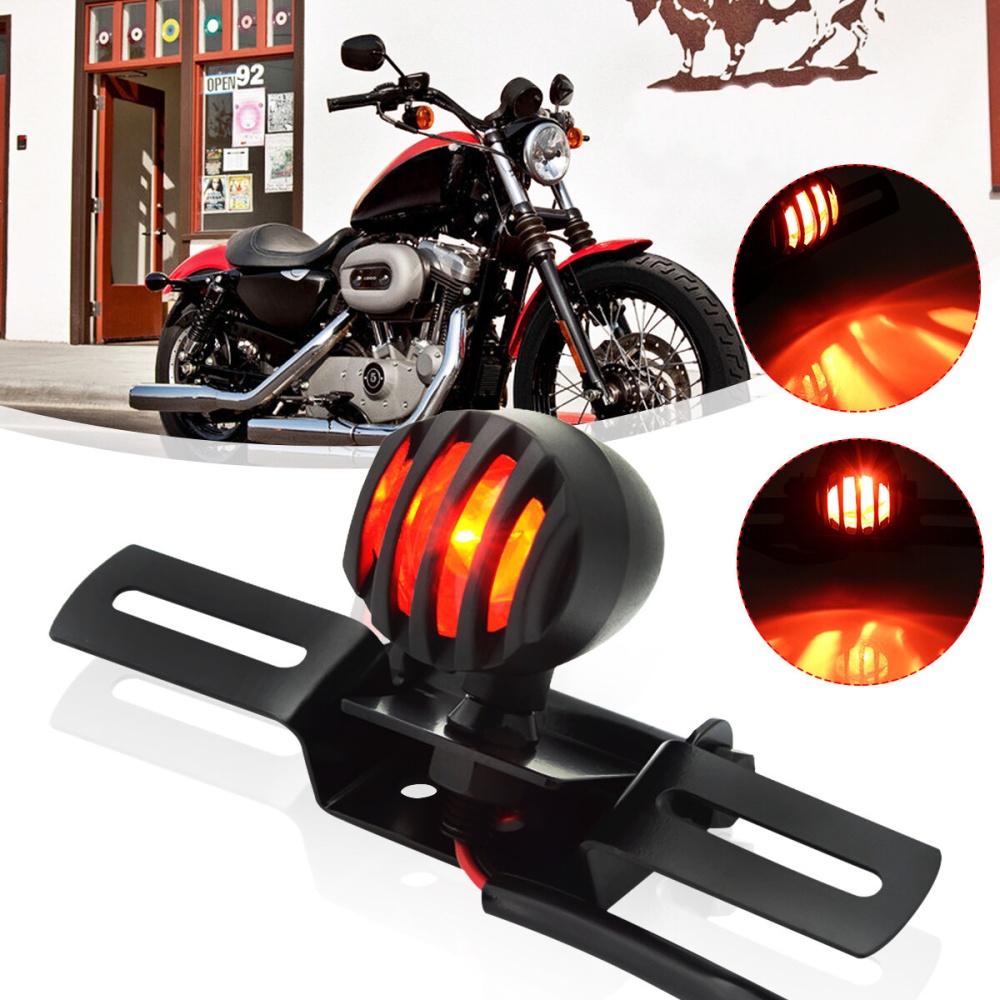 12V Motorcycle Rear Brake Tail Light Bracket For Chopper Bobber - Black - Image 2