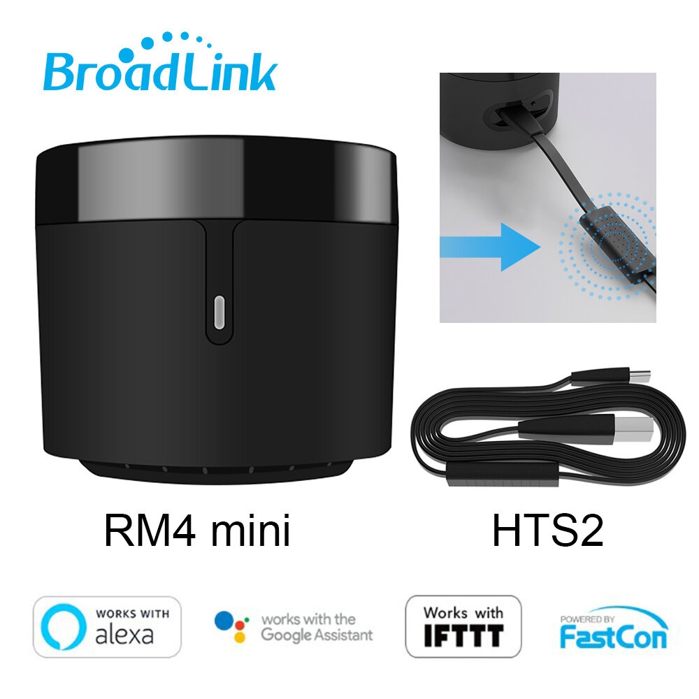 Broadlink RM4 Mini IR Telecommande intelligente universelle et ensemble de capteurs de temperature et d'humidite HTS2 Kit de telecommande infrarouge domotique intelligente Fonctionne avec Alexa Google Home IFTTT