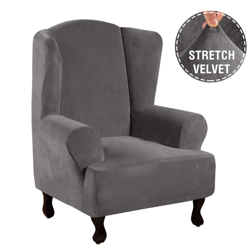 Chair Slipcovers Stretch Wingback Armchair Covers Sofa Stretch Protector - Grey - Image 2