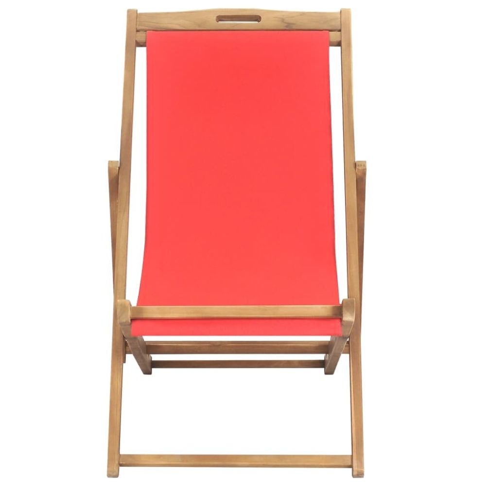 Folding Beach Chair Solid Teak Wood Red - Image 2