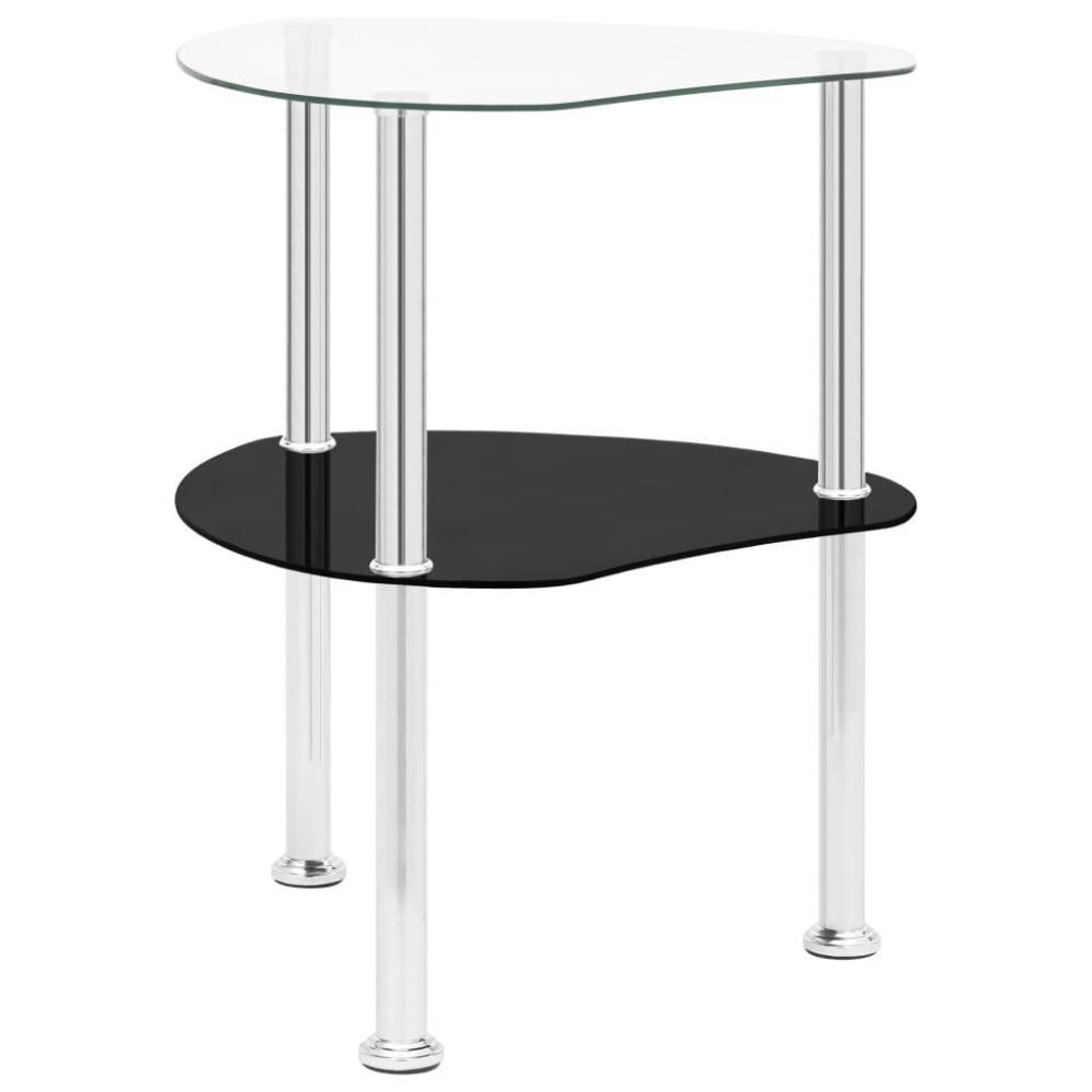 2-Tier Side Table Transparent & Black 15"x15"x19.7" Tempered Glass - Image 2