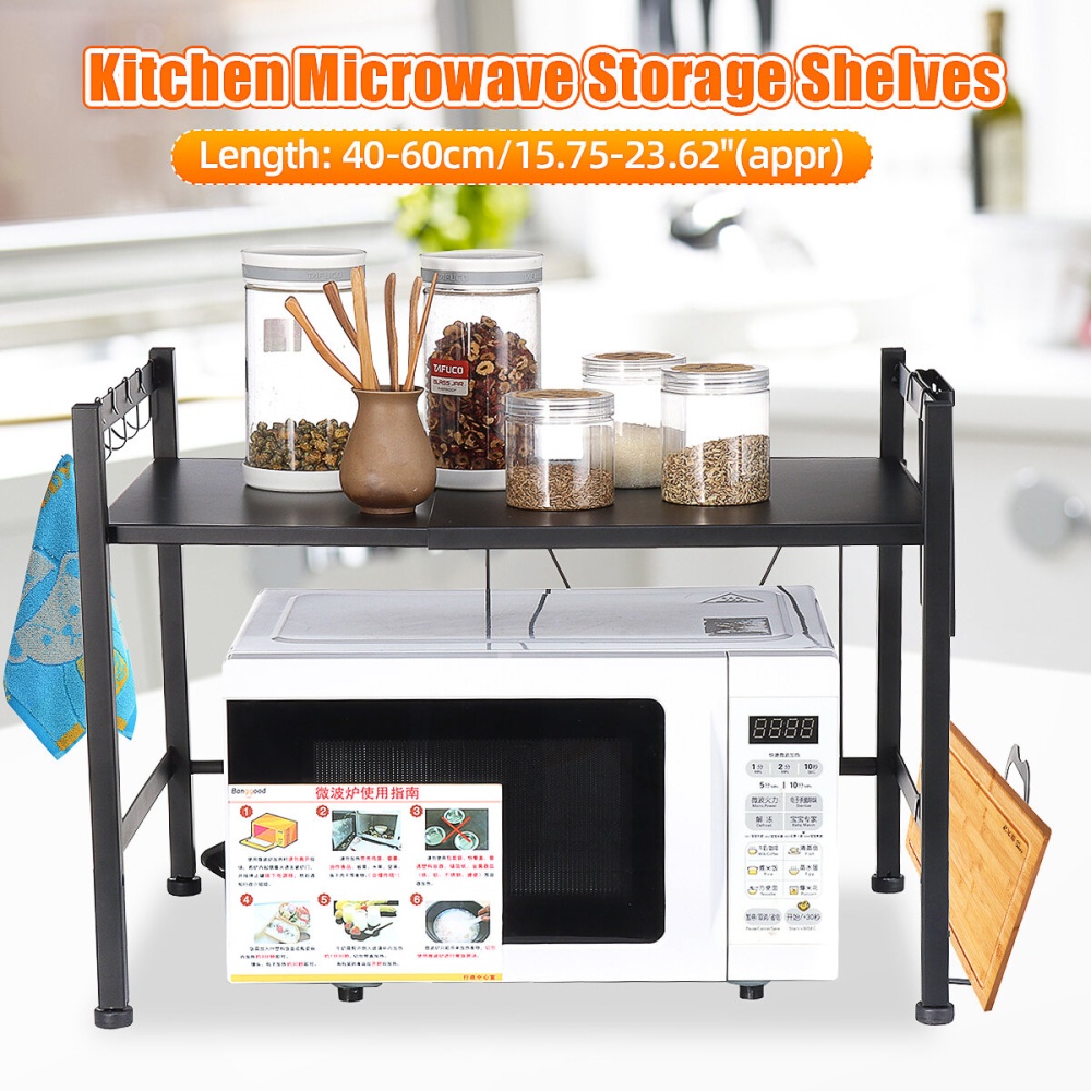Bakeey Kitchen Storage Rack Telescopic Shelf Simple Double-layer Space-saving Stove Top Rack Microwave Storage Rack - Type1