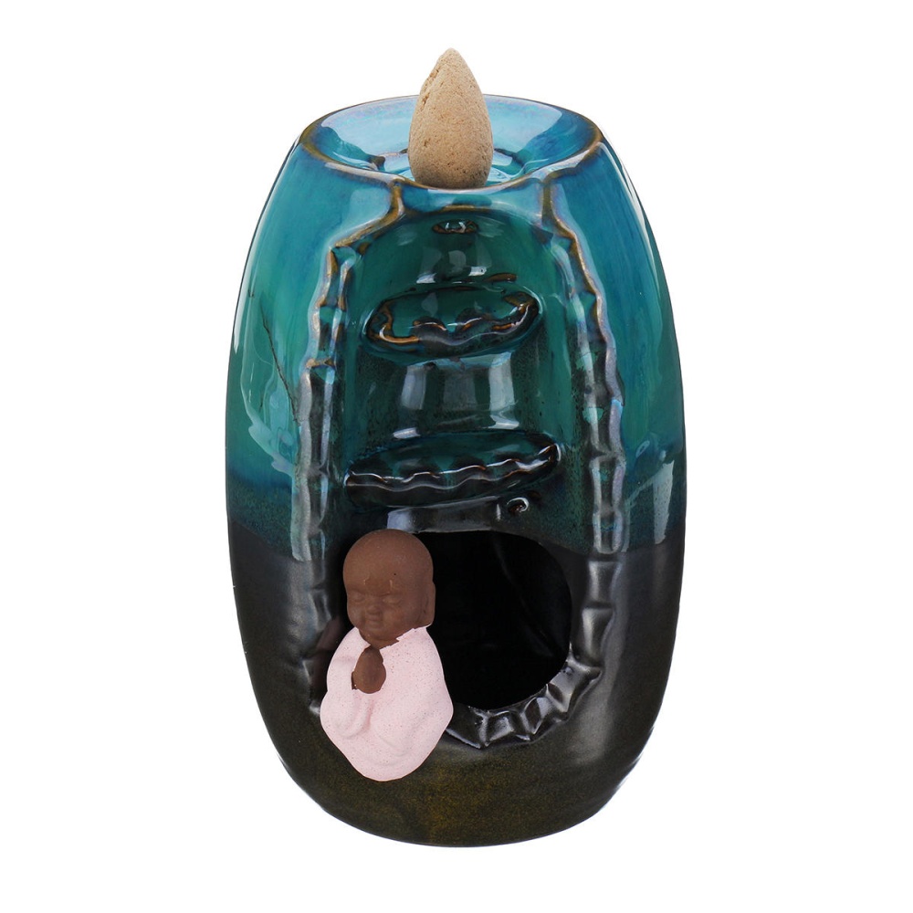 Ceramic Mountain Waterfall Smoke Backflow Incense Burner Cones Holder Decor - B