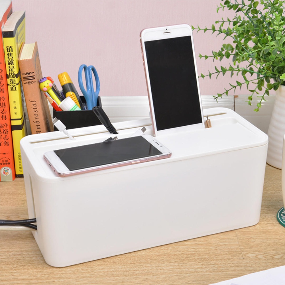 Cable Storage Box Case Wire Management Power Plug Cord Socket Safety Desktop Organizer - White - Image 2