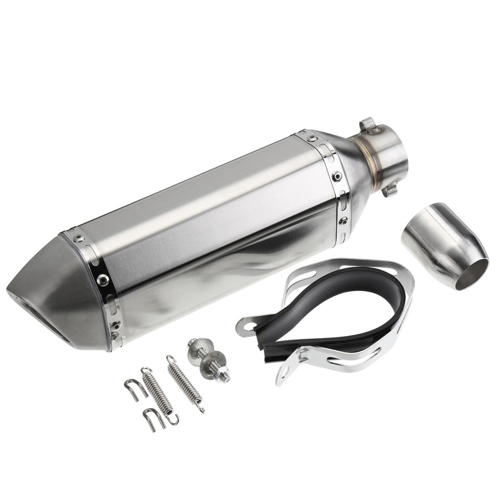 38mm-51mm Motorcycle Slip-on Exhaust Muffler Pipe Sliver Stainless Steel - Image 2