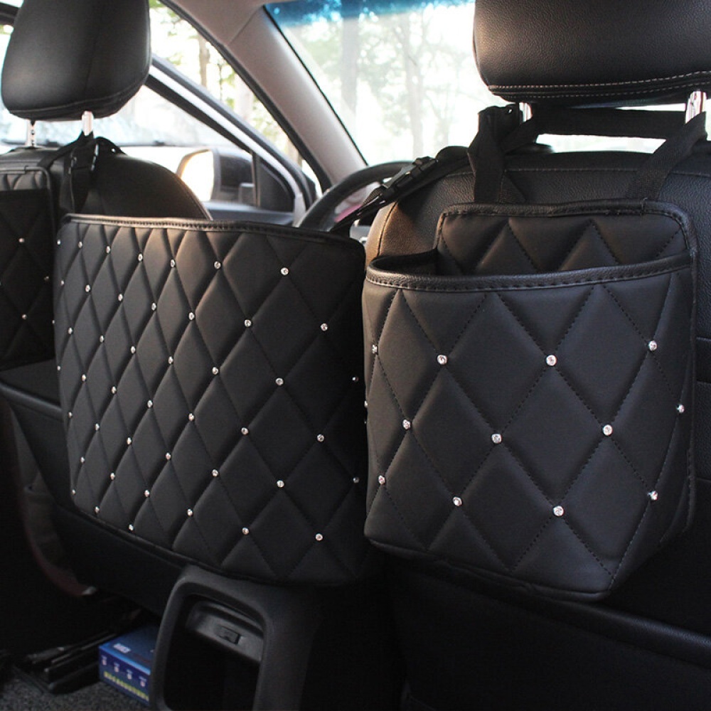Car Back Seat Organiser Crystal Rhinestones PU Leather Tidy Pocket Storage Bag - 2
