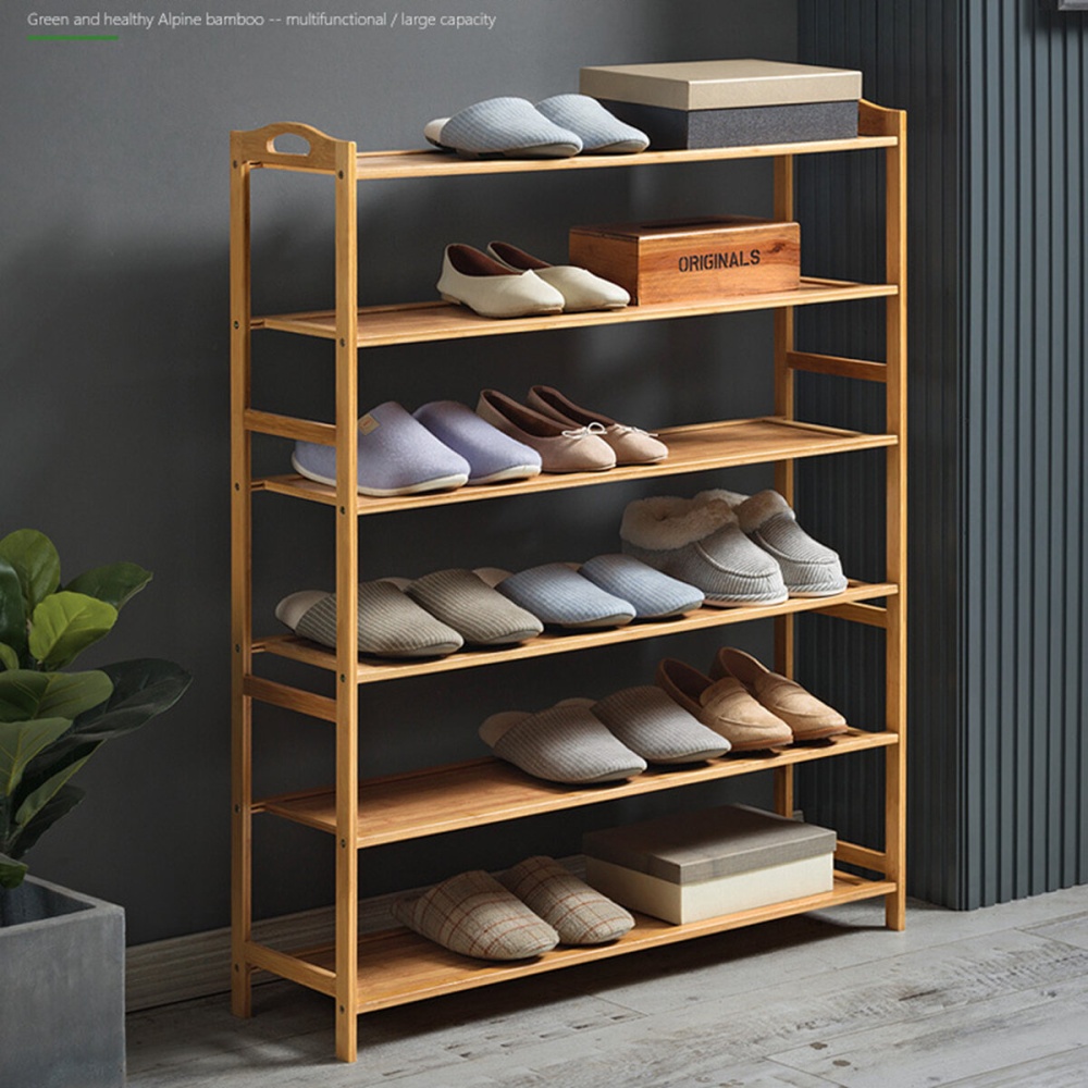 3/4/5/6 Tiers Shoes Rack Wood Bamboo Entryway Storage Shelf Multifunctional Sundries Holder Bookshelf for Office Home - 90cm 5 Layers - Image 2