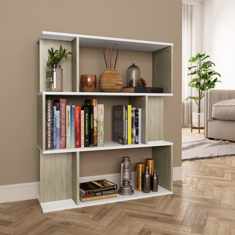 Book Cabinet/Room Divider White and Sonoma Oak 31.5"x9.4"x37.8" - Image 2