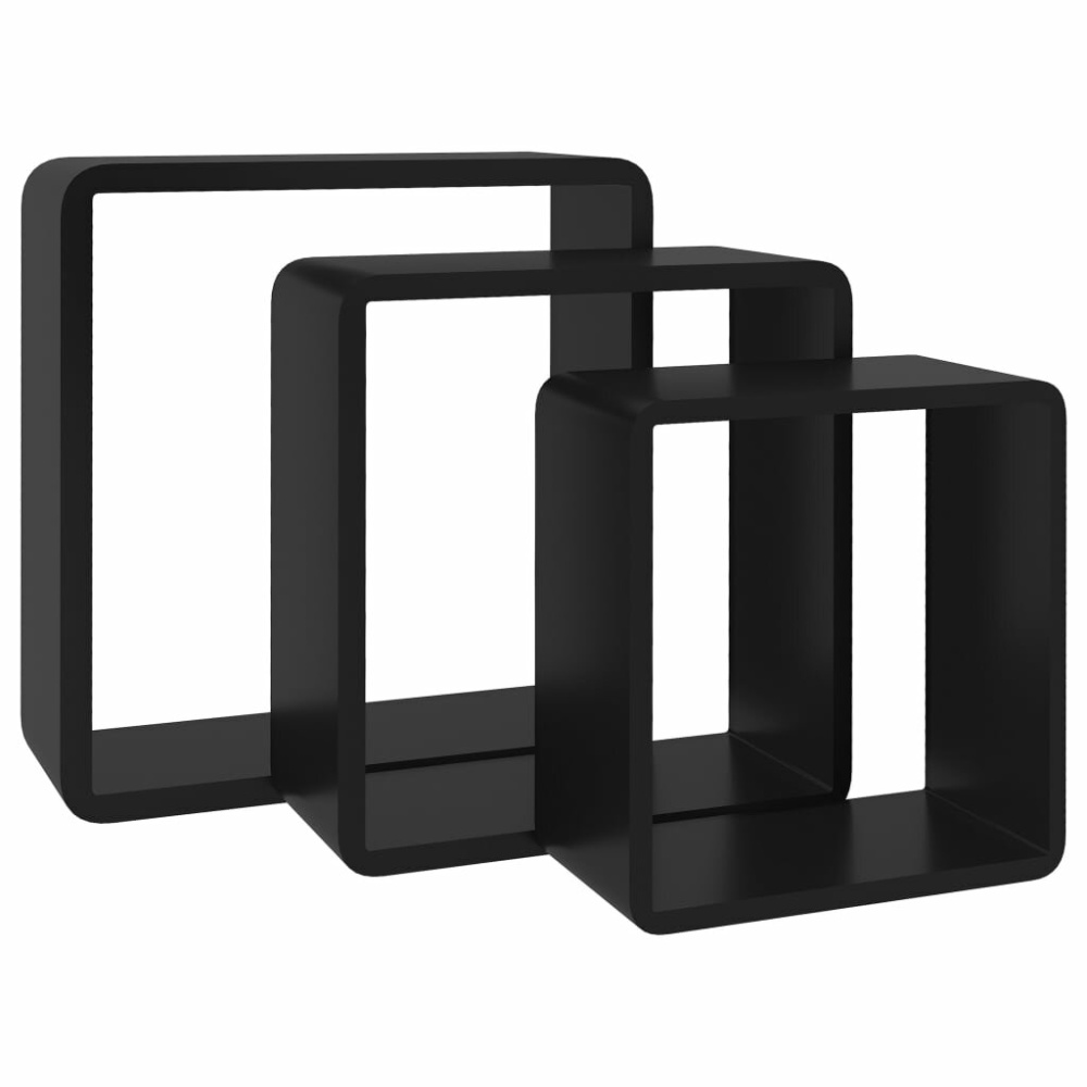 Wall Cube Shelves 3 pcs Black MDF - Image 2