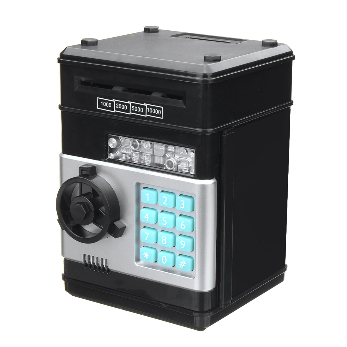 Code Key Lock Piggy Bank Coins Cash Saving Money Box Counter Mini Safe Box Gift For Children - Black