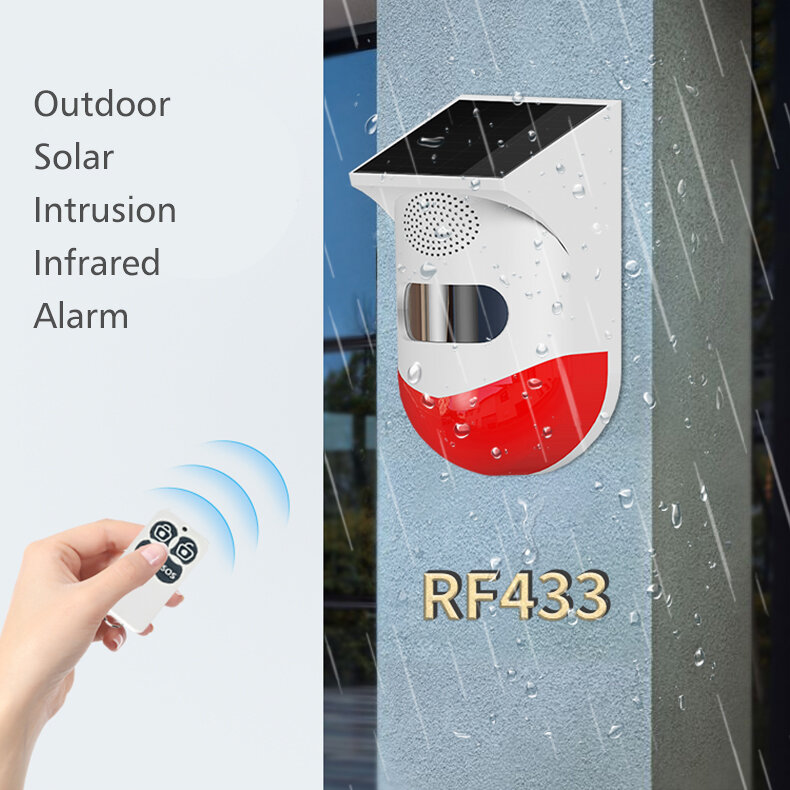 RF433 Wireless Light Flash Strobe Outdoor Solar Waterproof Siren PIR Motion Sensor For Home Garden Yard Outdoor Remote Control Home Security Alarm Sy