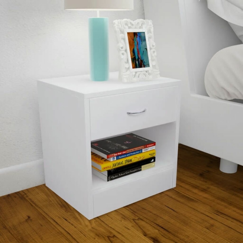 Bedside table with 1 drawer white 2 pcs