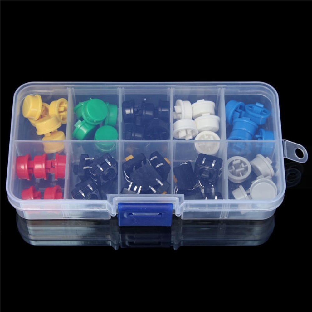 5 x 50pcs Tactile Push Button Switch Momentary Tact & Cap Assorted Kit 12x12x7.3mm Key Caps - Image 2