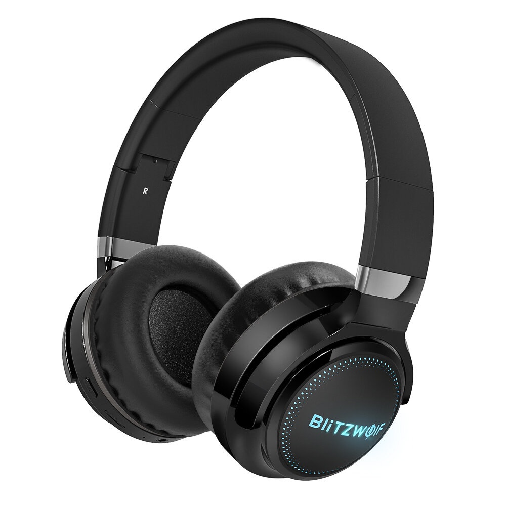 BlitzWolf® BW-HP0 Pro Wireless bluetooth Headphone RGB Light HiFi Stereo Bass 1000mAh AUX TF Card Noise Canceling Mic Gaming Headset - Black