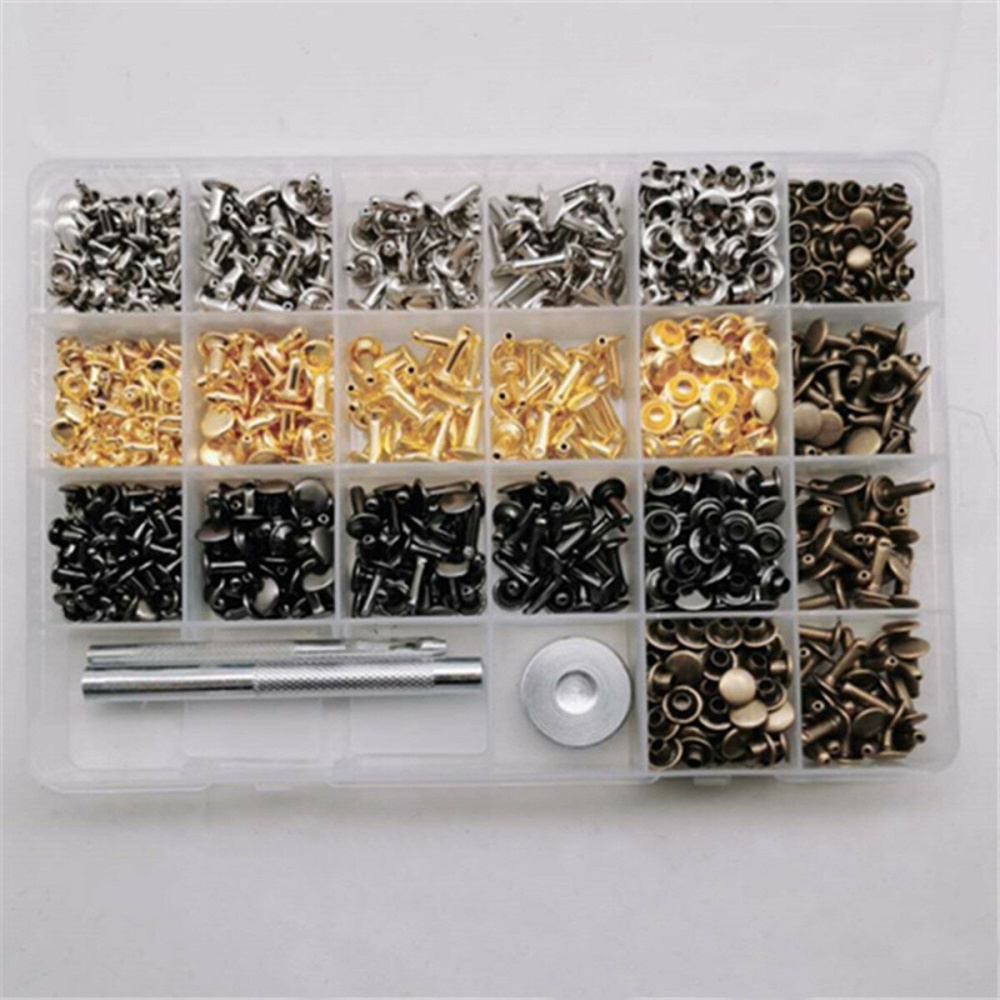 540pcsLeather Craft Tools Kits Double Cap Rivets Tubular Metal Studs w/ Tools - Image 2