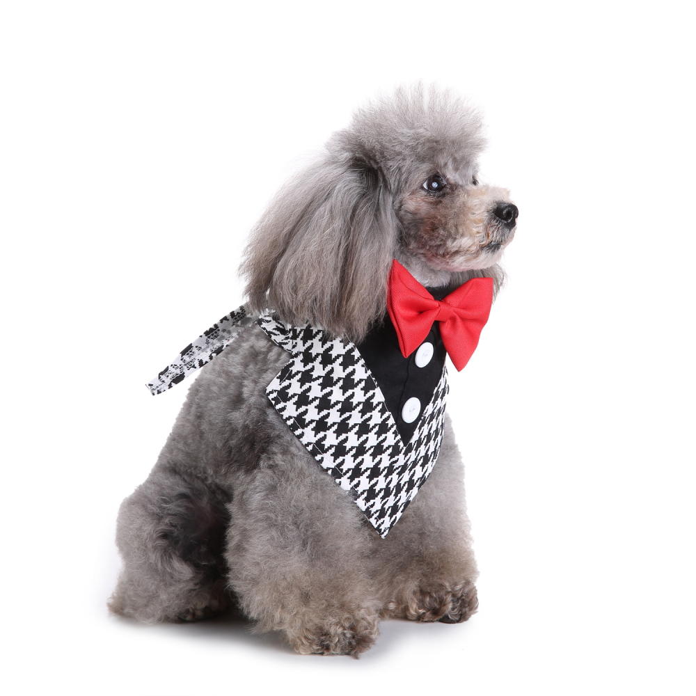 Formal Dog Bow Ties Tuxedo Bandana Collar with Bowtie Adjustable Neckerchief for Party - M - Image 2