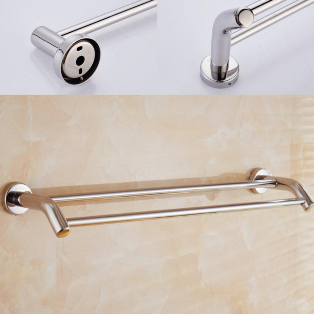 Wall Mounted Double Towel Rack Hotel Rail Stainless Steel Tube Bathroom 40/50/60cm - 50cm 50cm - Image 2