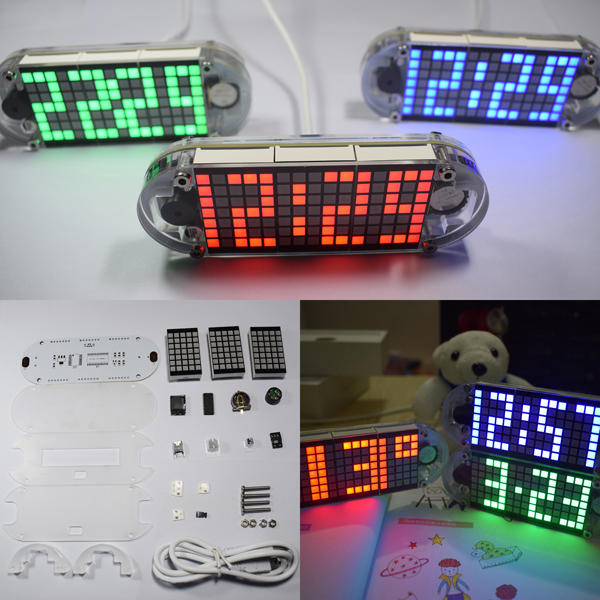 Geekcreit® DIY DS3231 Touch Key Precision High Brightness LED Dot Matrix Display Desktop Alarm Clock Kit - Red