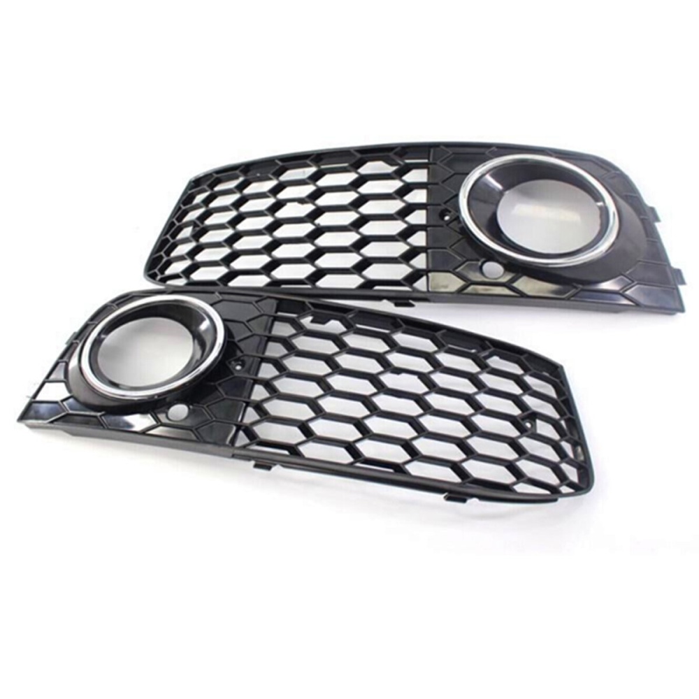 Pair Glossy Black Front Bumper Fog Light Grille? Grill Cover For Audi A4 B8 RS4 style 2009-2012
