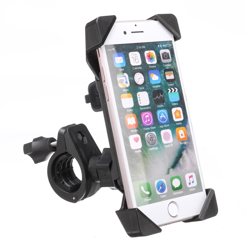 3.5-6inch USB Charing Cell Phone GPS Holder Motorcycle Bike Handlebar Mount Black - Image 2