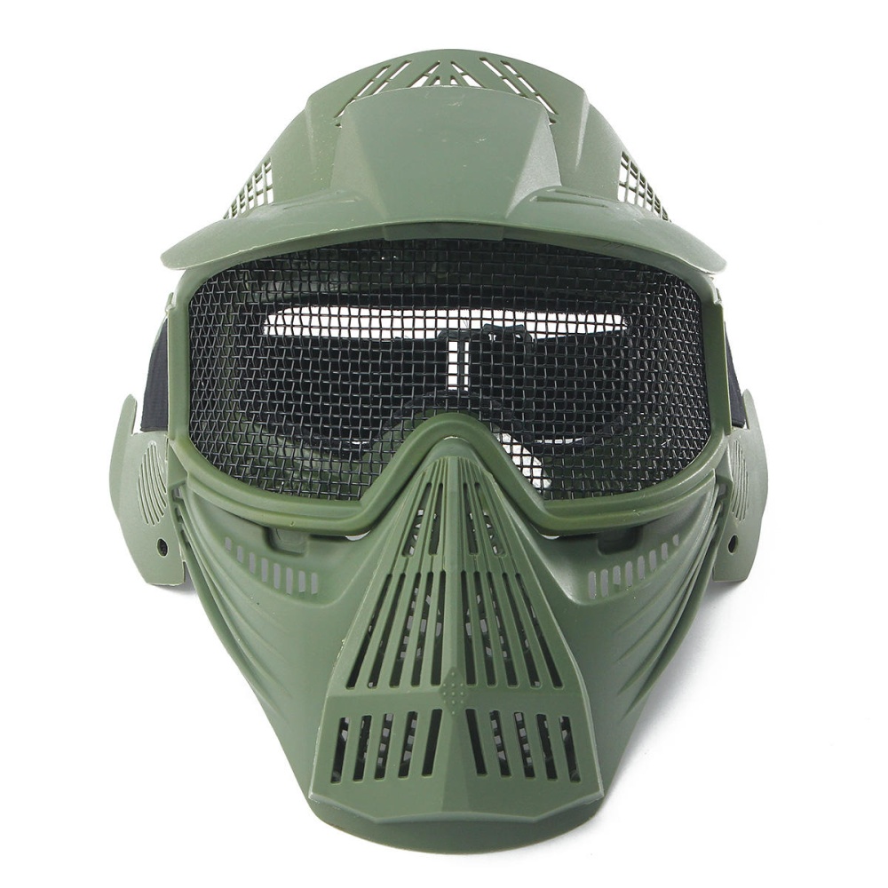 Tactical Airsoft Pro Full Face Mask with Safety Metal Goggles Protection - Army Green - Image 2