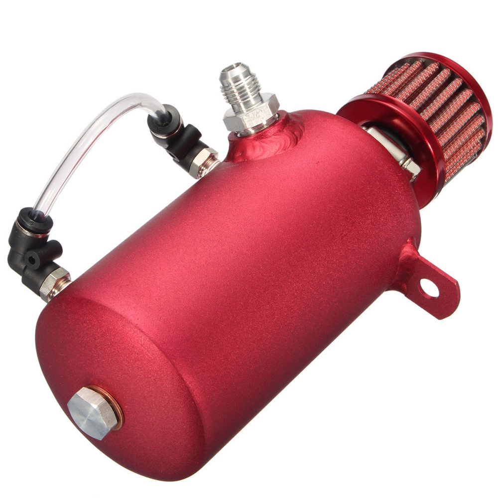 Universal Car 750ml Aluminum Catch Can Reservoir Fuel Tank with Breather Filter - Red - Image 2