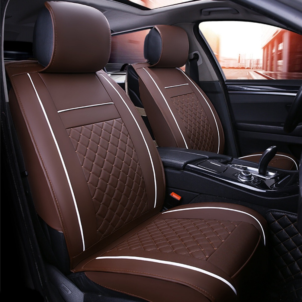 Car Seat Cover PU Leather Universal Front Seat Protect Cushion Auto Accessories - Coffee - Image 2