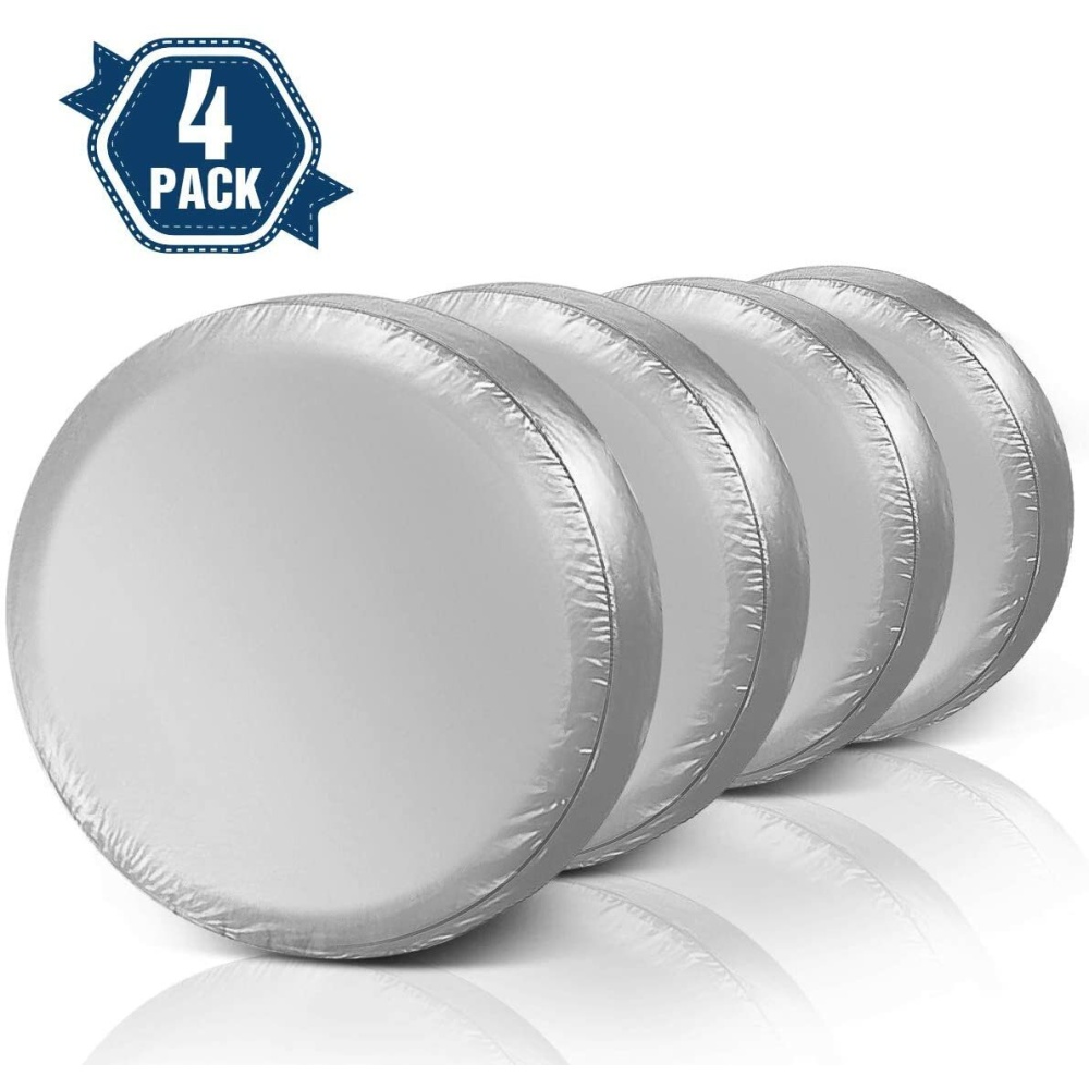 ELUTO Tire Covers for RV Wheel ELUTO Set of 4 Motorhome Wheel Covers Waterproof Oxford Cotton Tire Protectors Tire Covers Fits 24'' to 27'' Tire Diam