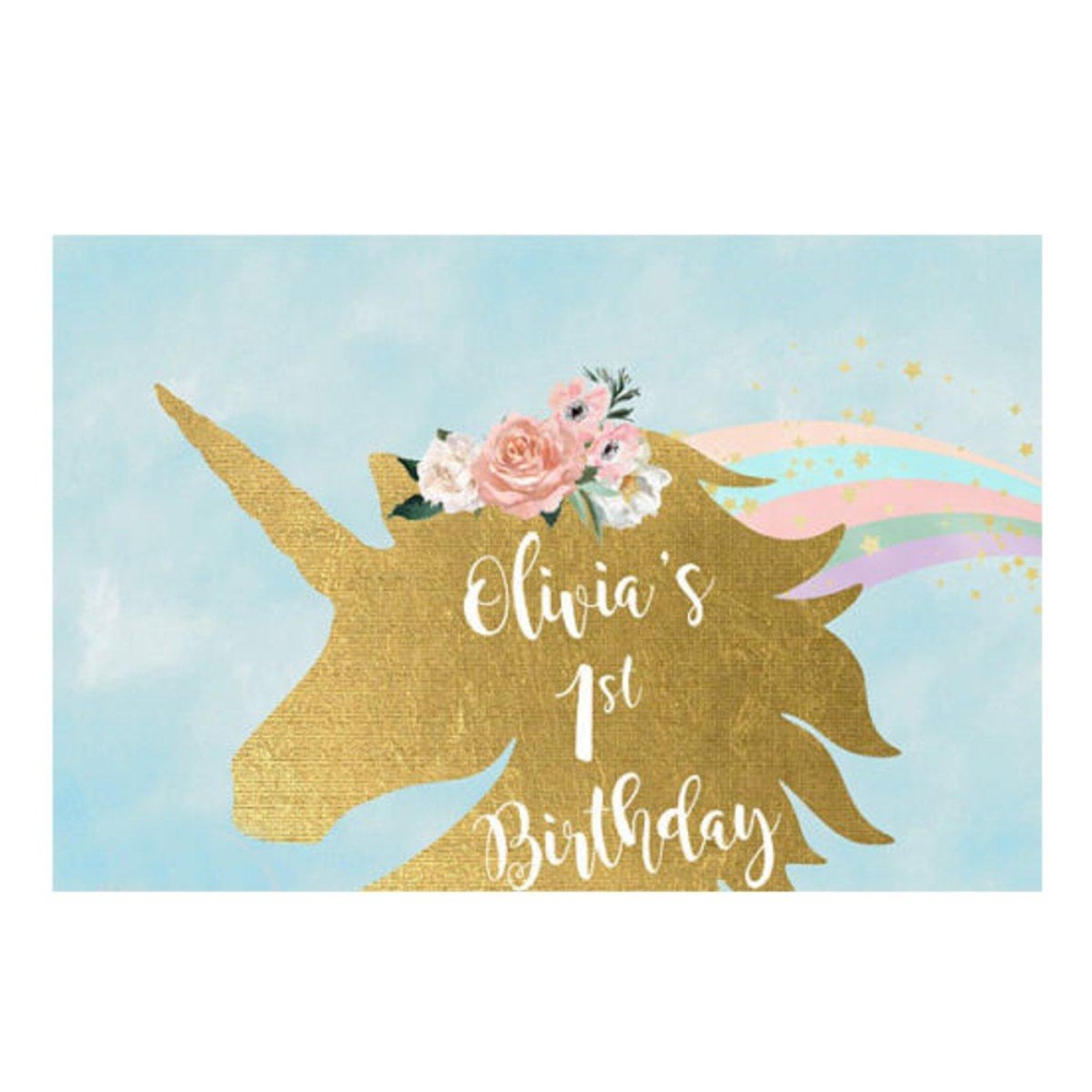 5x3ft 7x5ft Gold Unicorn Children Party Photography Backdrop Studio Prop Background - 150CM * 210CM - Image 2