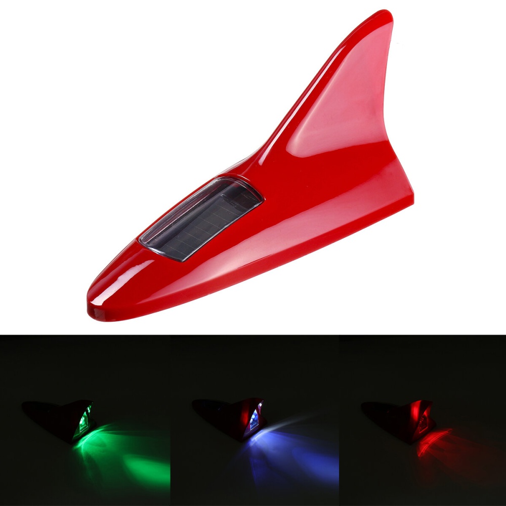 Universal 8LED 11 Modes Solar Power Car Roof Antenna Lamp With Flashing Warning Light 12V Red/Black/Silver/White - White - Image 2