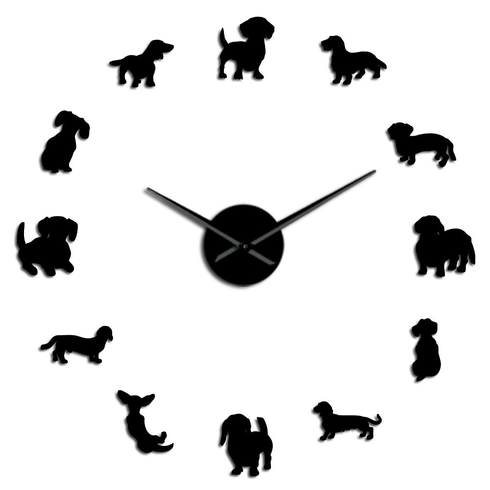 DIY Dachshund Wall Art Puppy Dog Pet Frameless Giant Wall Clock With Mirror Effect Sausage Dog Large Clock Wall Watch - Black 47 inch - Image 2