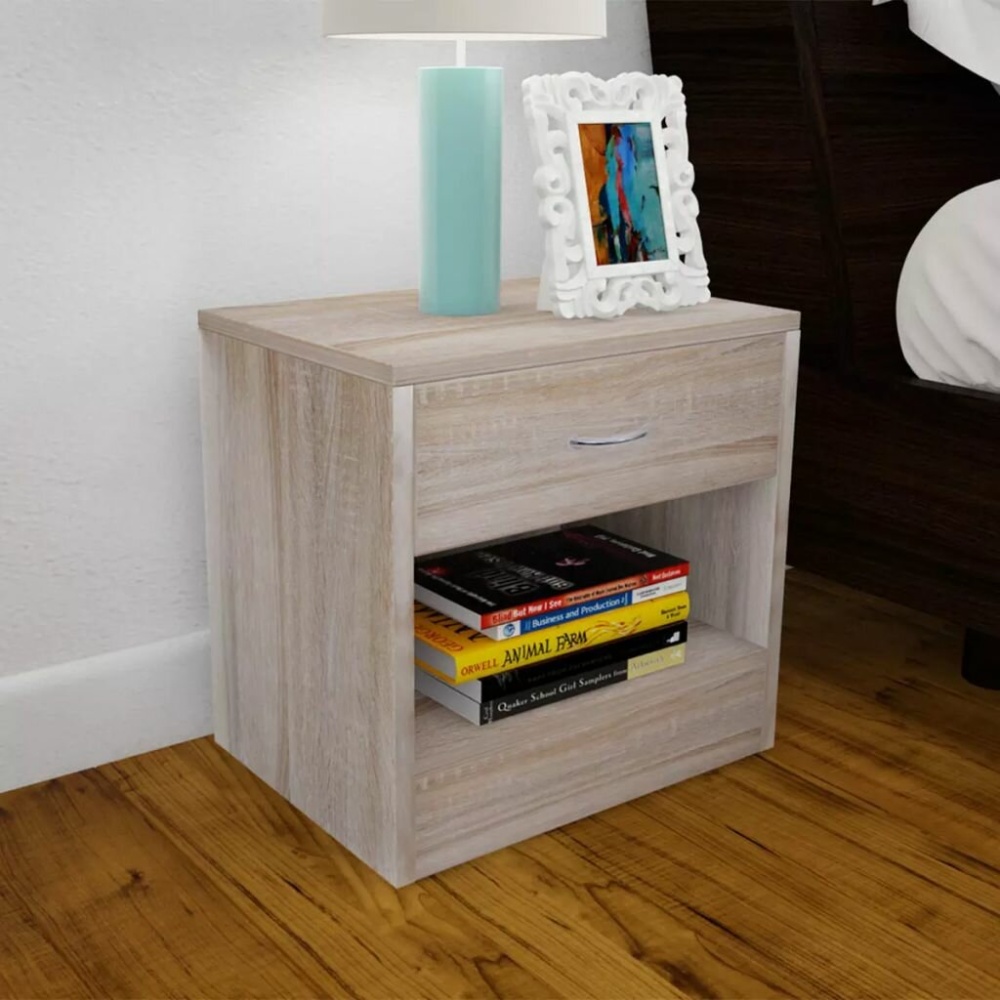Bedside table with drawer oak color 2 pcs