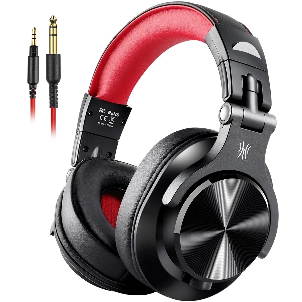 Oneodio A71 Wired Headphones HIFI Stereo 40MM Dynamic 3.5mm/6.35mm Head-Mounted Stretchable Studio DJ Gaming Headset with Mic - Black & Red
