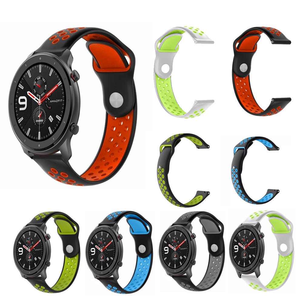 Double Color Watch Band Watch Strap Replacement for 47mm Amazfit GTR Smart Watch - Grey Green